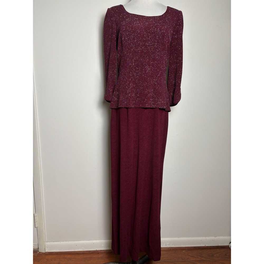 Alex Evenings VTG Formal Dress 8 Glitter Gown Wedding Occasion 3/4 Sleeve